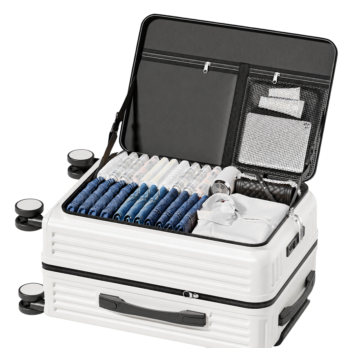 Expandable Front Opening Luggage with TSA Lock, Large Capacity Hard Shell Suitcase for Travel