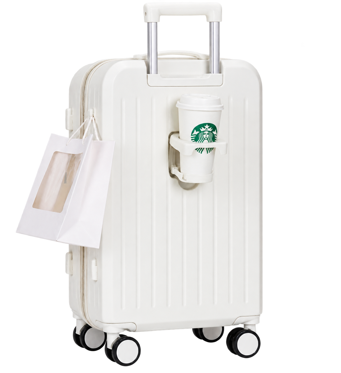 4-in-1 Travel Suitcase with Phone Holder, Cup Holder, Scratch-Resistant Shell & Smart Travel Design