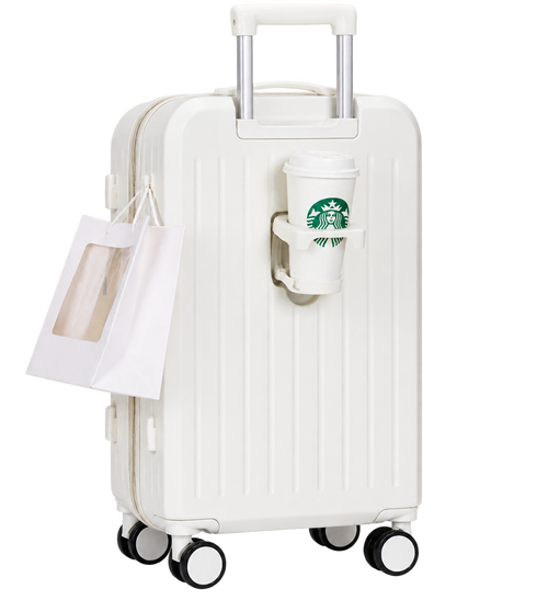 4-in-1 Travel Suitcase with Phone Holder, Cup Holder, Scratch-Resistant Shell & Smart Travel Design