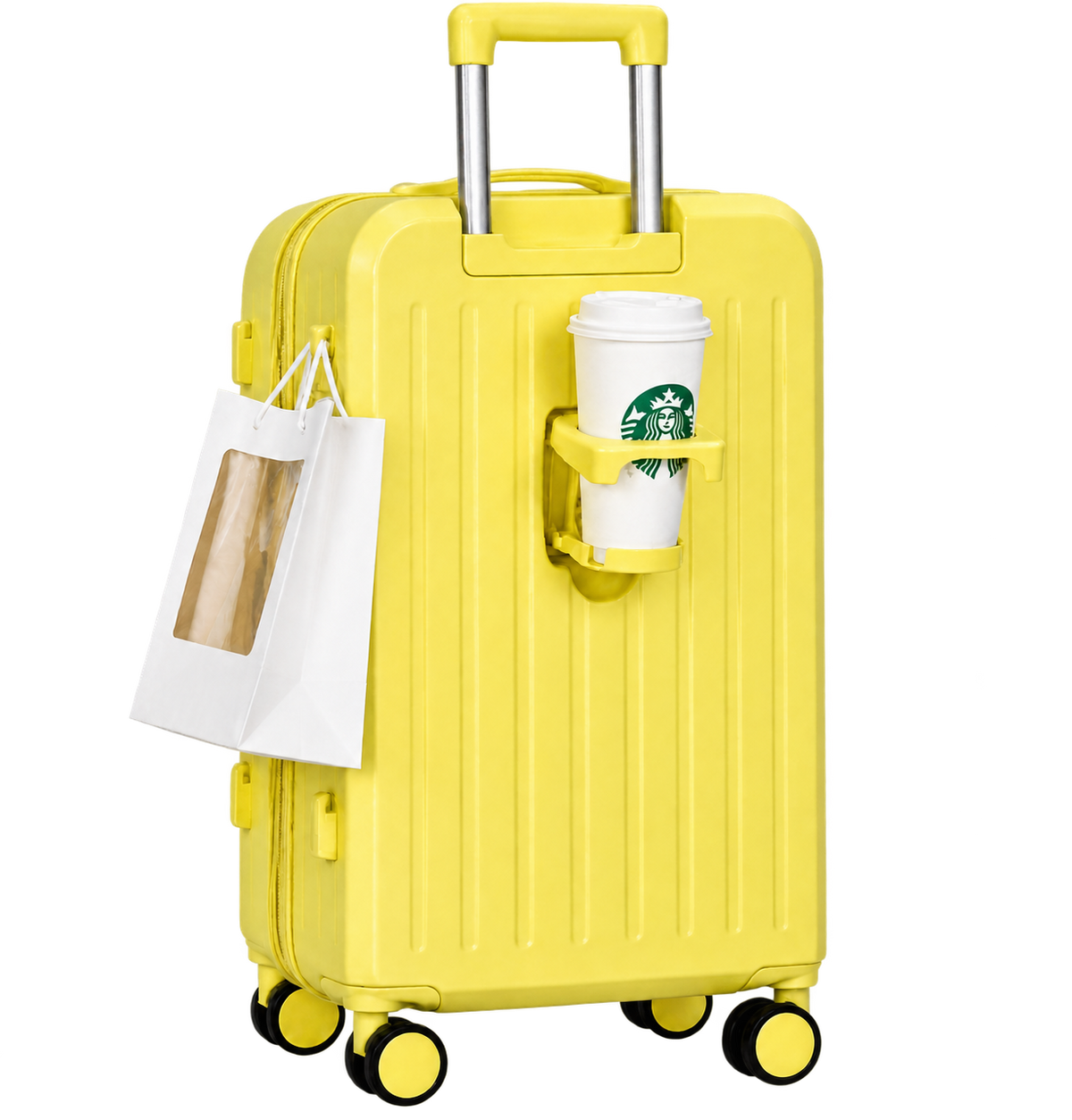 4-in-1 Travel Suitcase with Phone Holder, Cup Holder, Scratch-Resistant Shell & Smart Travel Design