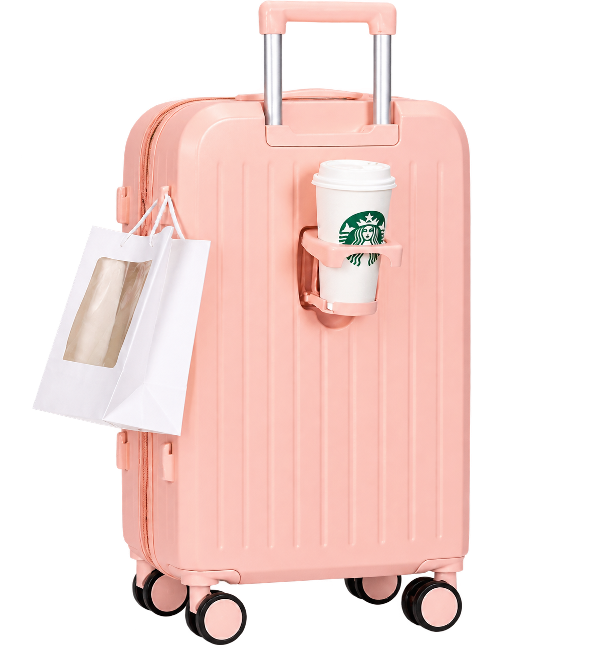 4-in-1 Travel Suitcase with Phone Holder, Cup Holder, Scratch-Resistant Shell & Smart Travel Design