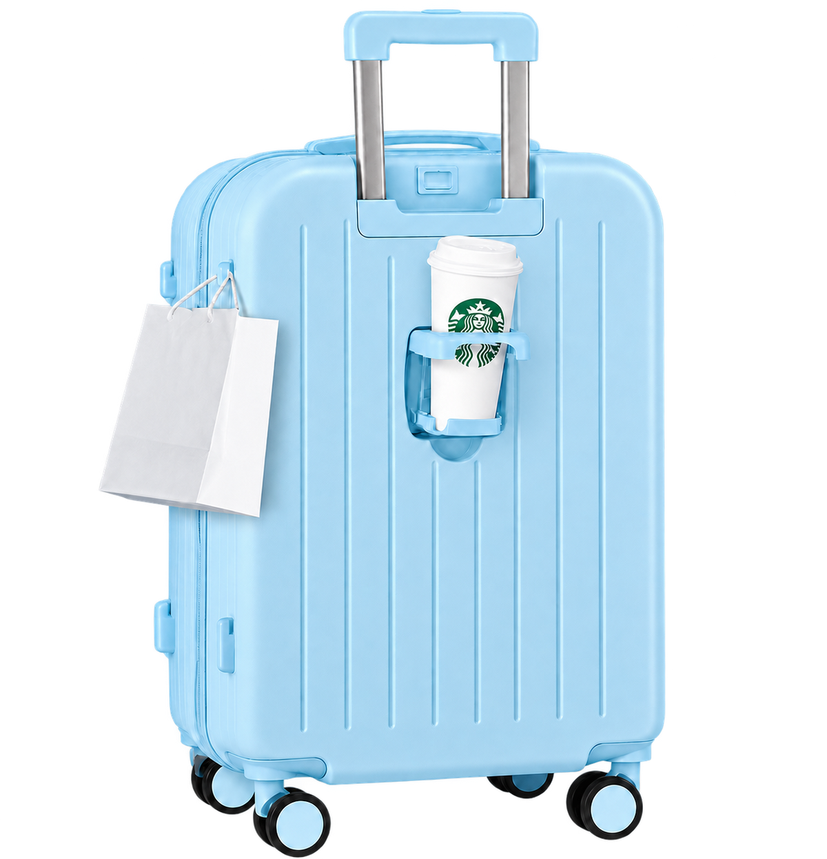 4-in-1 Travel Suitcase with Phone Holder, Cup Holder, Scratch-Resistant Shell & Smart Travel Design