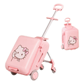 Blossom Pink Cat Edition VORLIVA kids ride-on luggage shown in stroller and suitcase modes